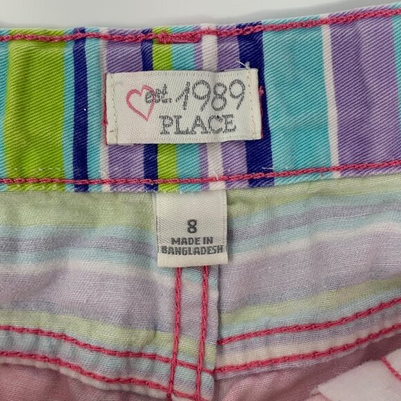 est. 1989 PLACE Multi Color Striped Cotton Girl's Shorts with Pockets Size 8 - Picture 3 of 5